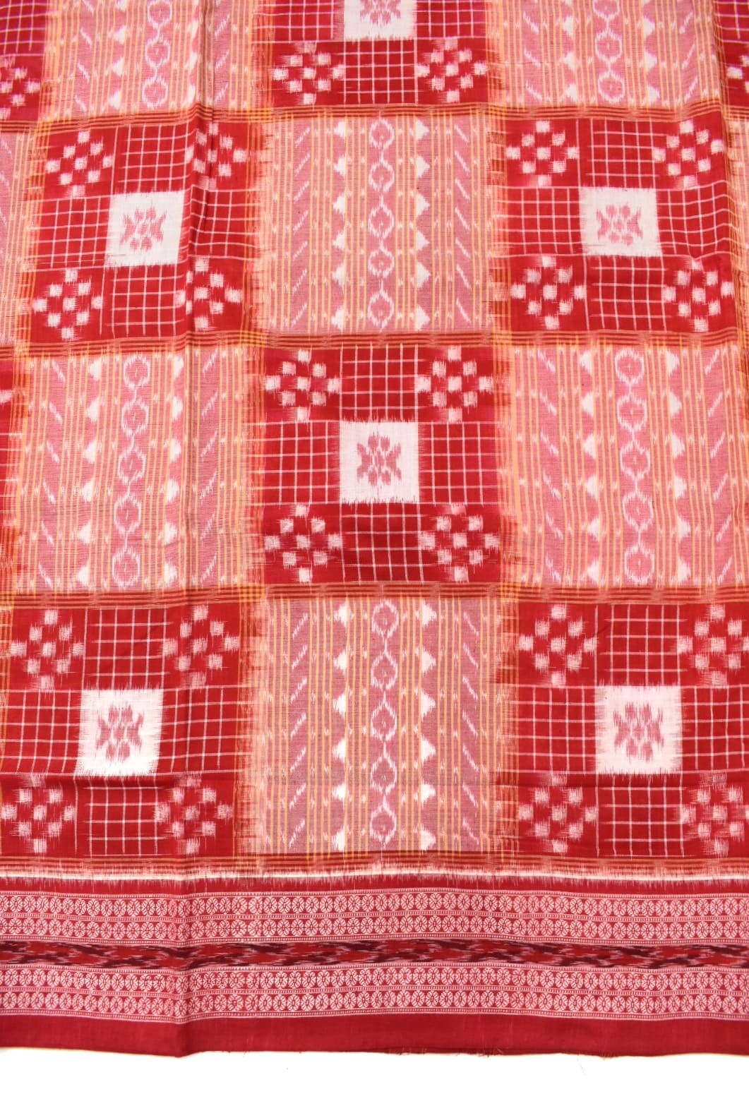Orange Colour Pasapali Design Sambalpuri Handloom Cotton Saree - Image 4