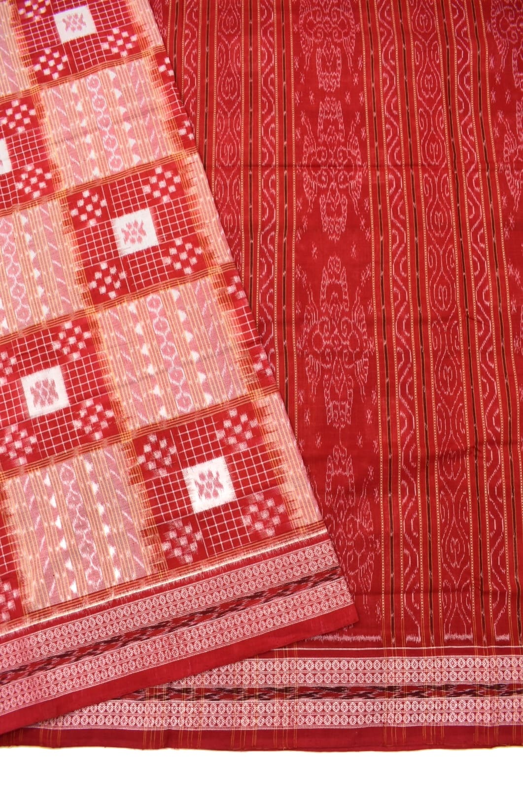 Orange Colour Pasapali Design Sambalpuri Handloom Cotton Saree - Image 3