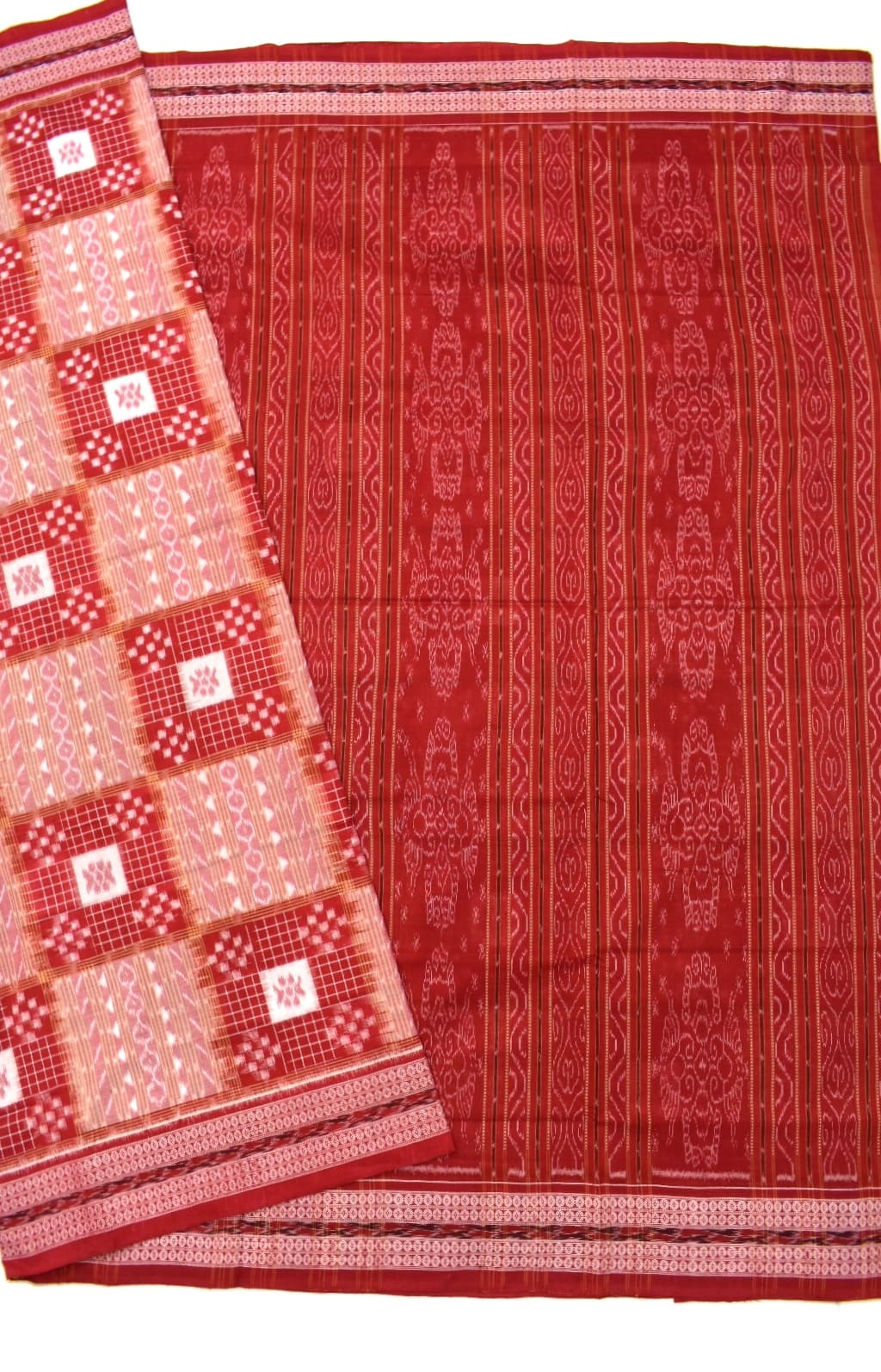 Orange Colour Pasapali Design Sambalpuri Handloom Cotton Saree - Image 5