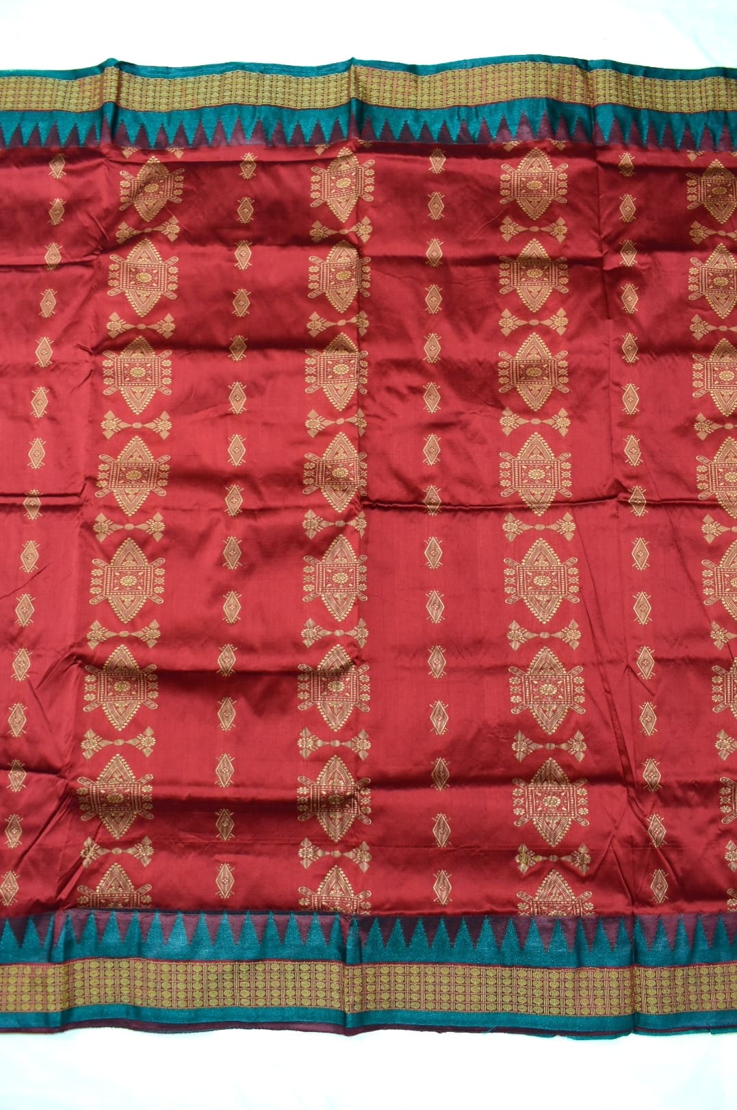 Red Colour Sambalpuri Handloom Bomkai Mix Silk Saree.