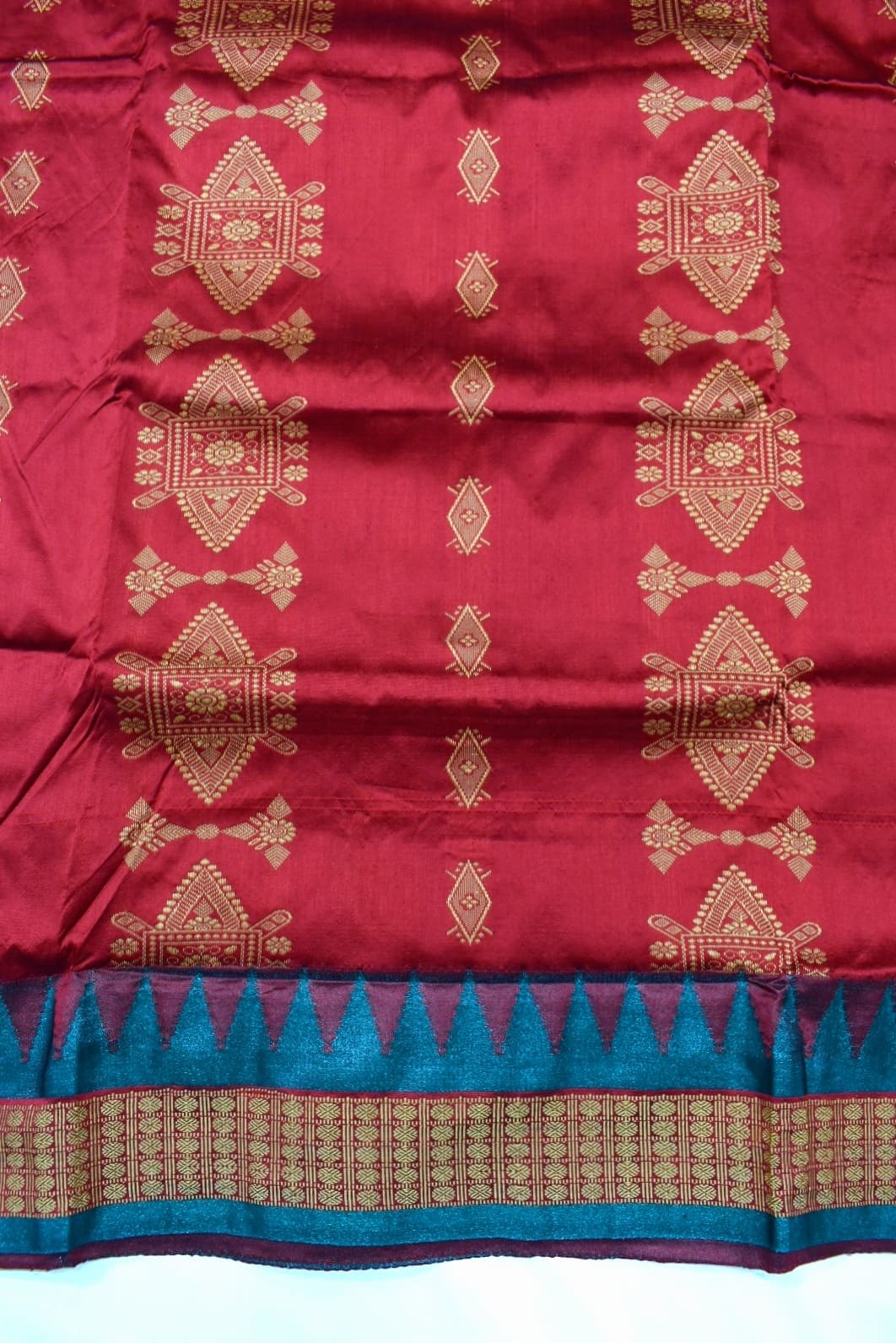 Red Colour Sambalpuri Handloom Bomkai Mix Silk Saree. - Image 4