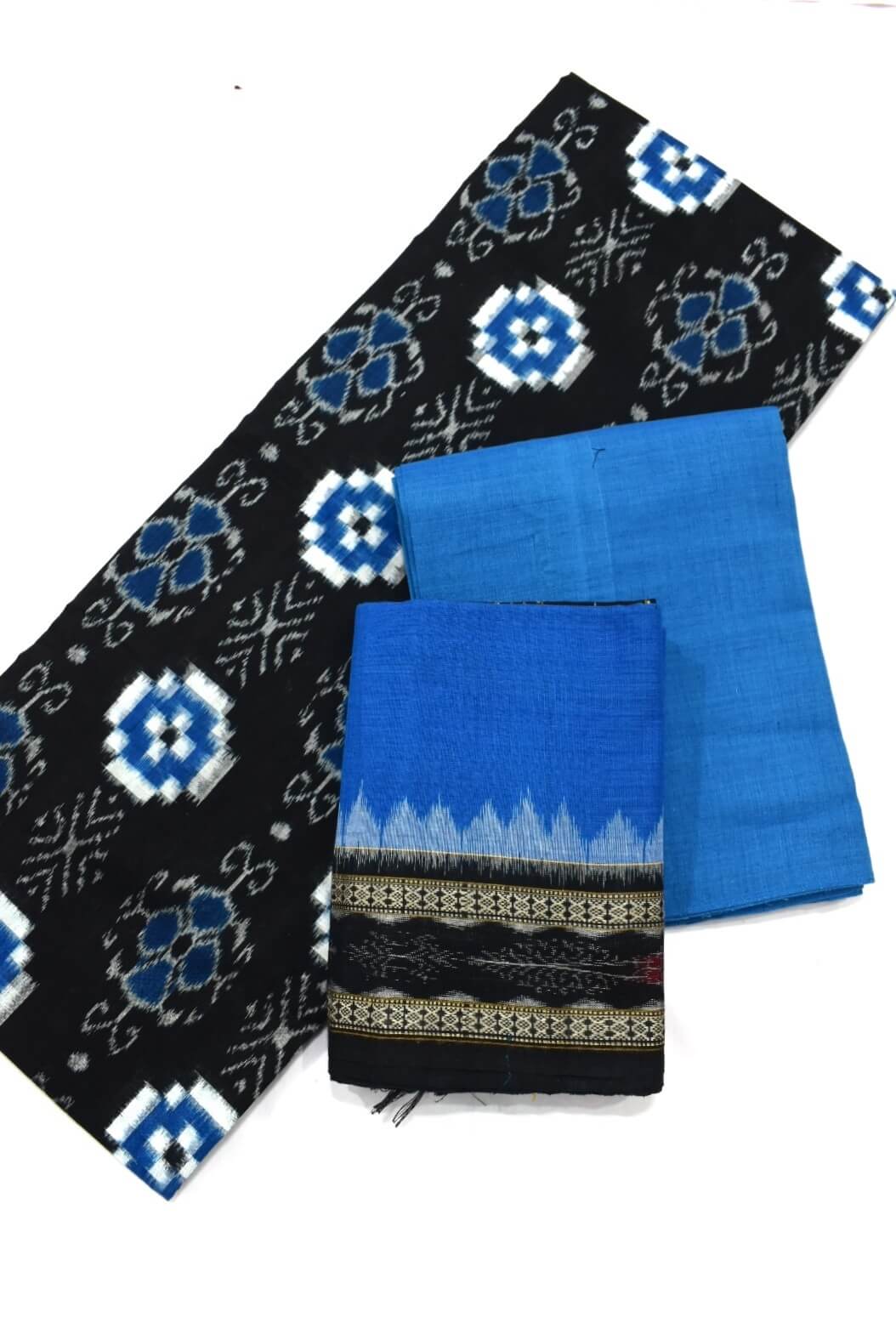 Black Colour Pasapali Design Sambalpuri Handloom Cotton Dress Materials