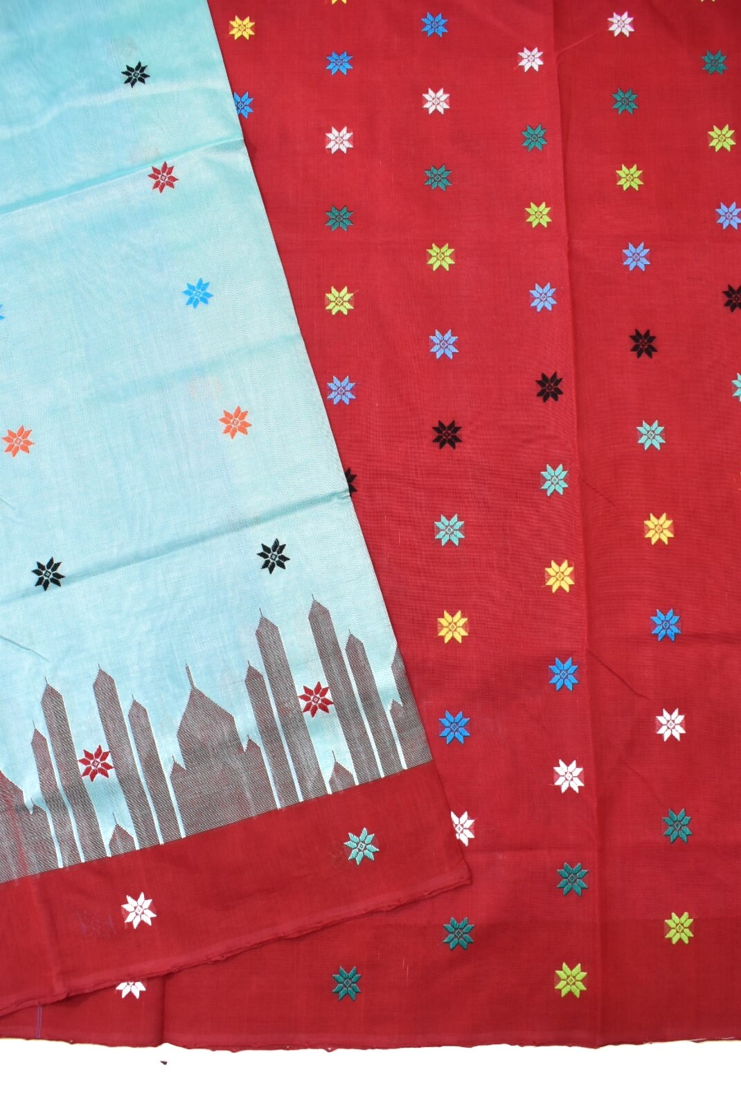 Lite Sky Colour Sambalpuri Handloom Cotton and Silk Mix Bapta Saree - Image 3