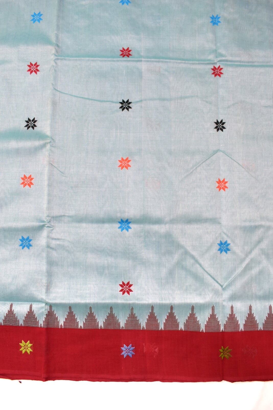 Lite Sky Colour Sambalpuri Handloom Cotton and Silk Mix Bapta Saree - Image 4