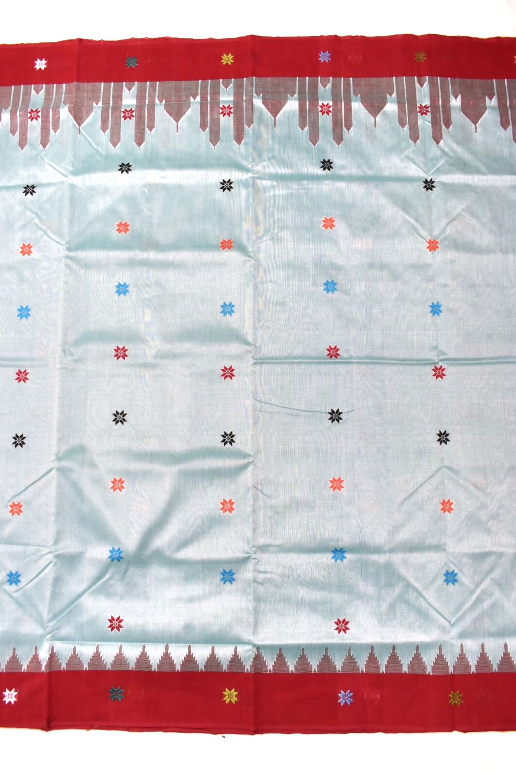 Lite Sky Colour Sambalpuri Handloom Cotton and Silk Mix Bapta Saree
