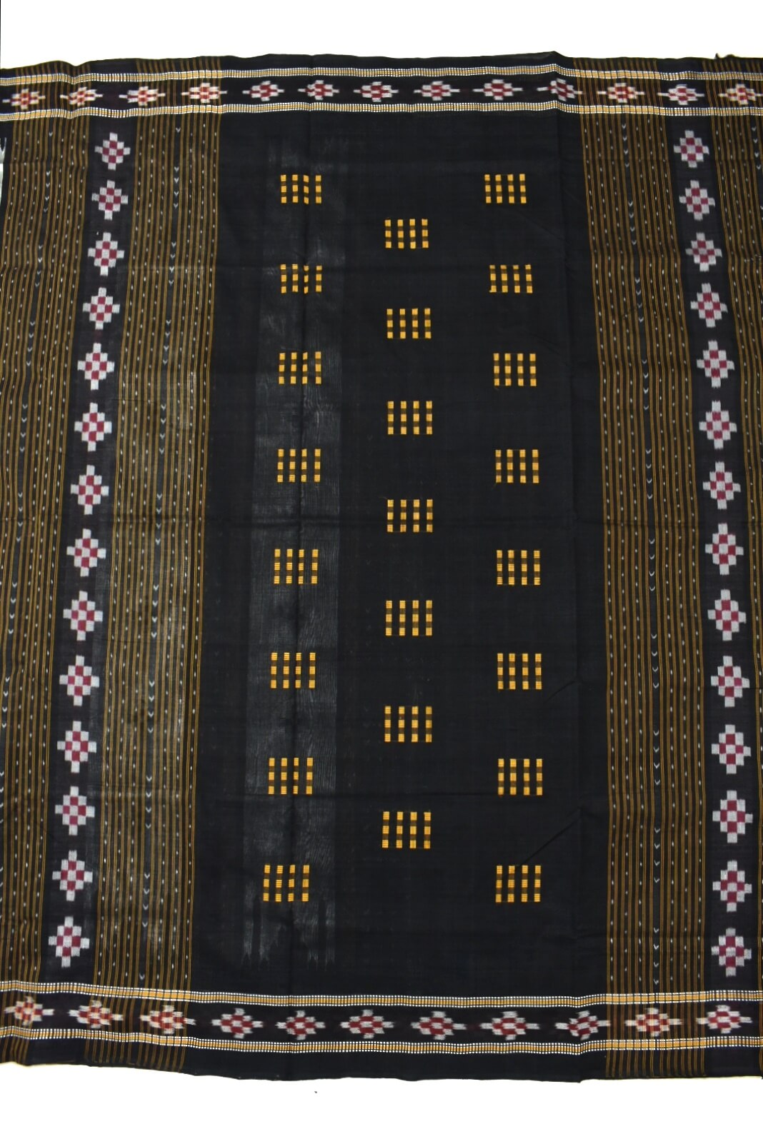Gray-Black Sambalpuri Handloom Cotton and Silk Mix Bapta Saree - Image 2