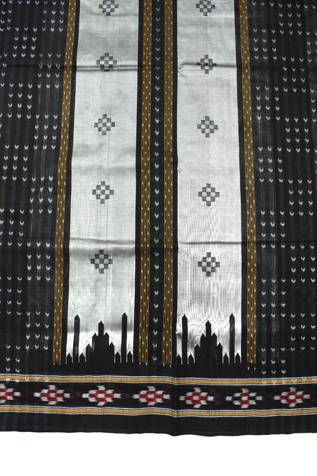 Gray-Black Sambalpuri Handloom Cotton and Silk Mix Bapta Saree - Image 4