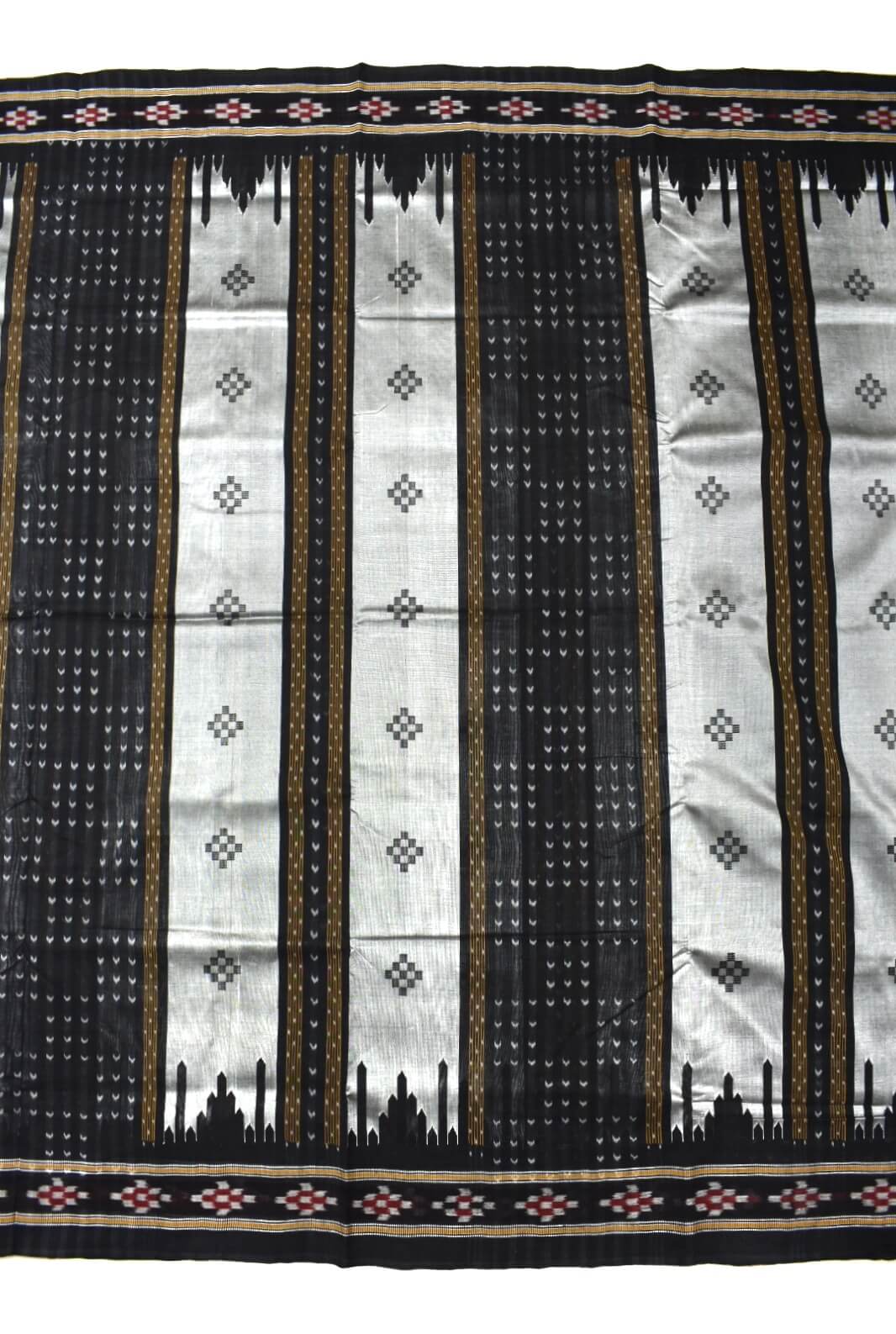 Gray-Black Sambalpuri Handloom Cotton and Silk Mix Bapta Saree