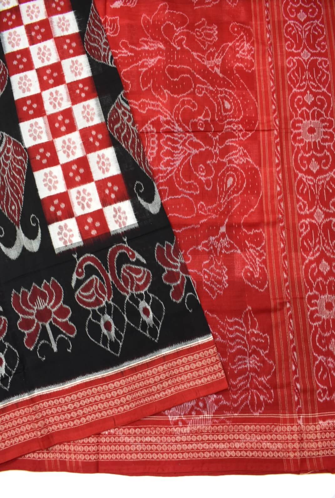 Black-Red Fish Design Sambalpuri Handloom Cotton Saree - Sambalpuri ...