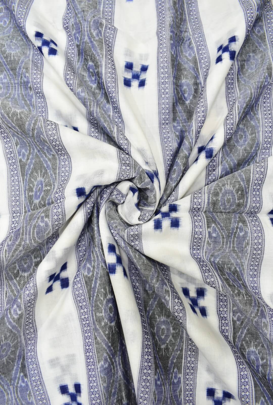 White Colour Pasapali Design Sambalpuri Handloom Cotton Fabrics