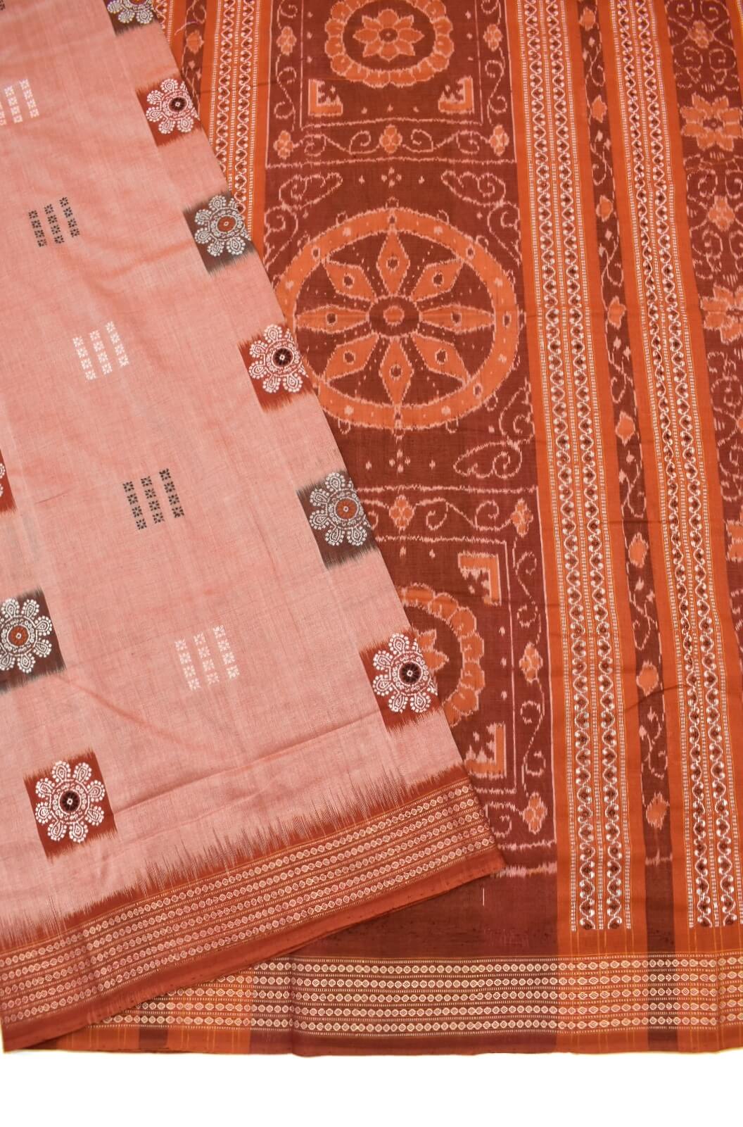 Peach Colour Sambalpuri Handloom Cotton Bomkai Saree - Image 3