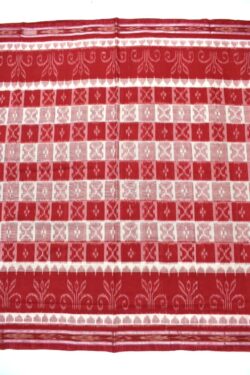 Cream-Red Sambalpuri Handloom Maniabandha Cotton Saree