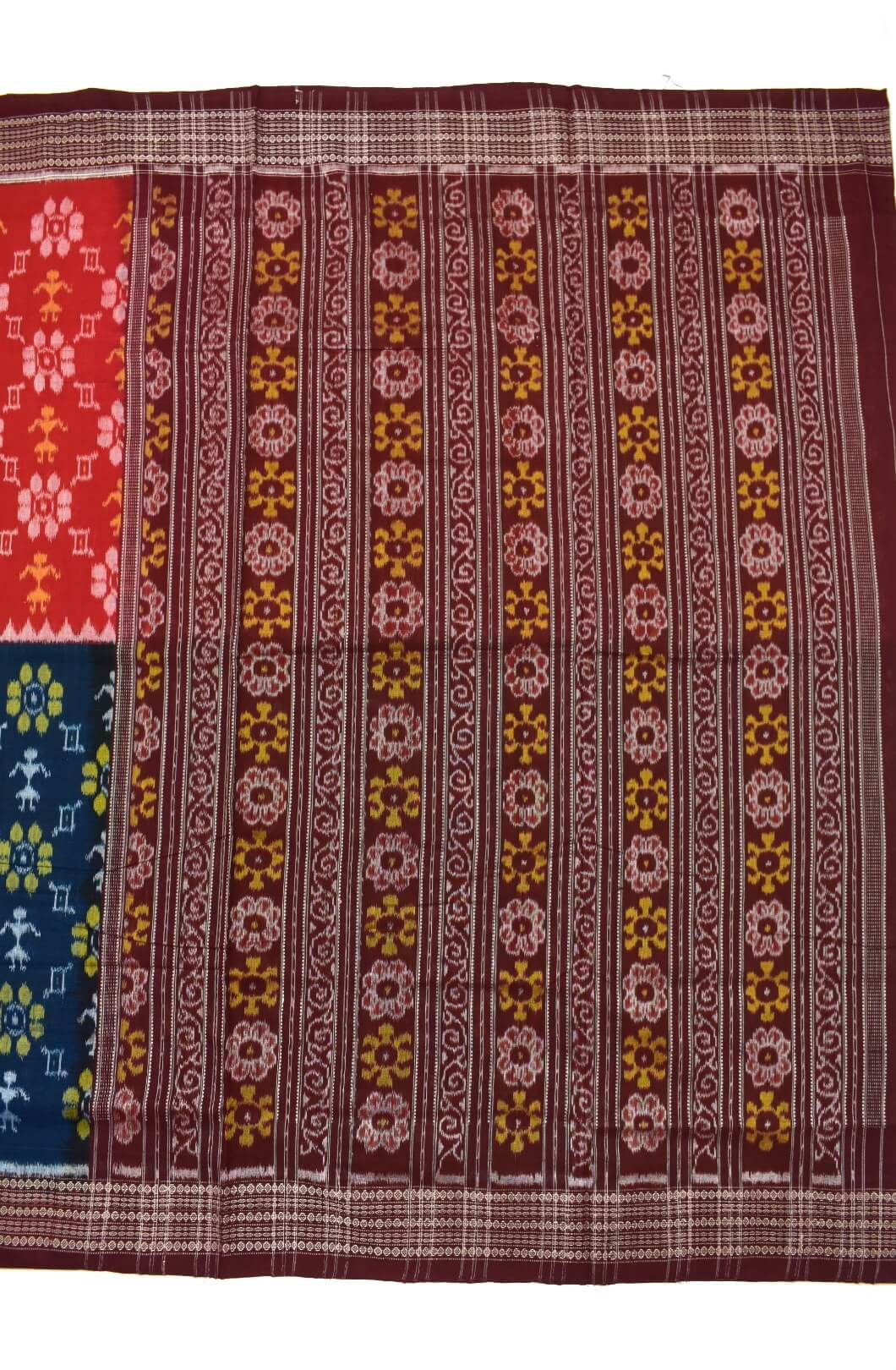 Red-Green Sambalpuri Handloom Cotton Bandha Saree