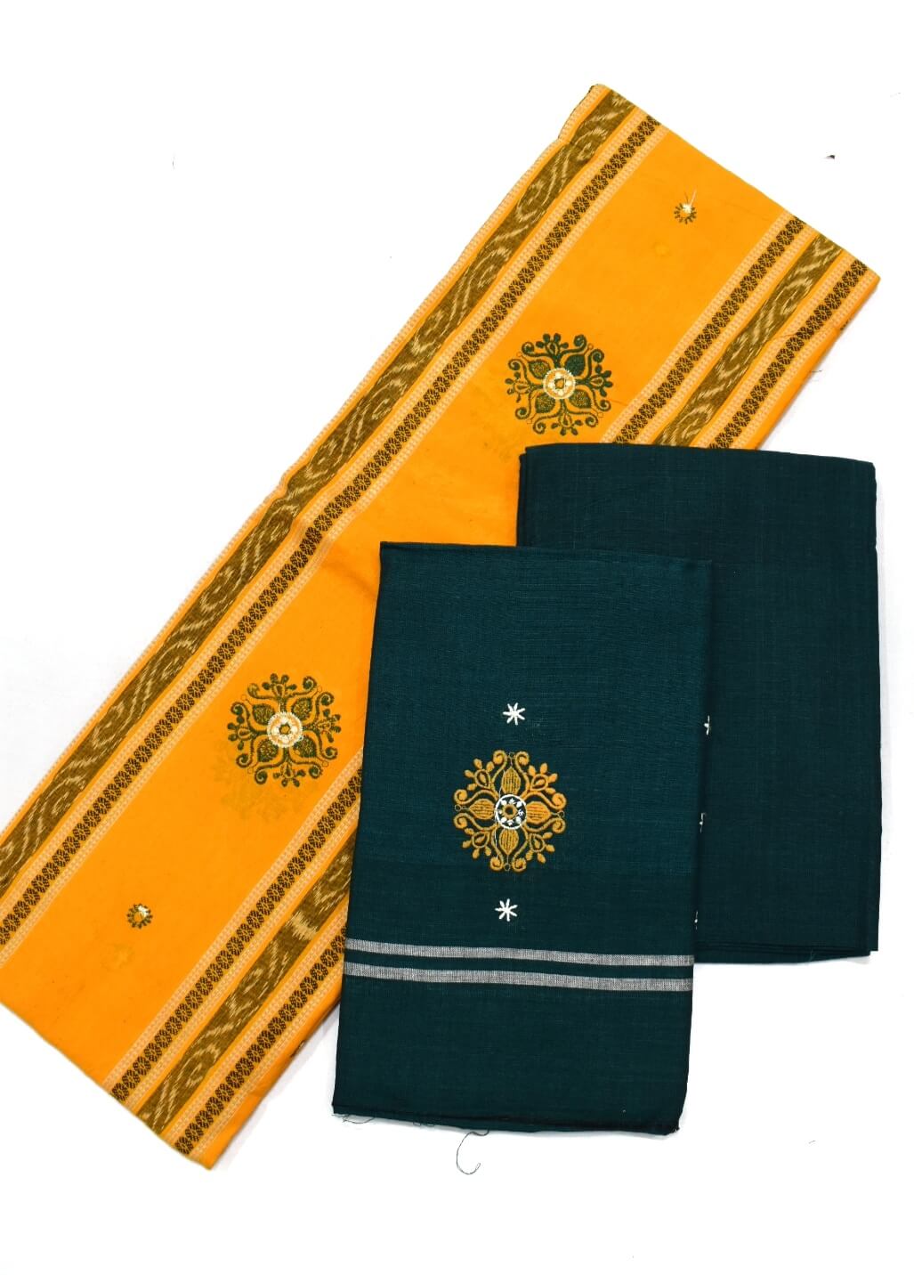 Yellow Colour Sambalpuri Handloom Cotton Bomkai Dress Materials