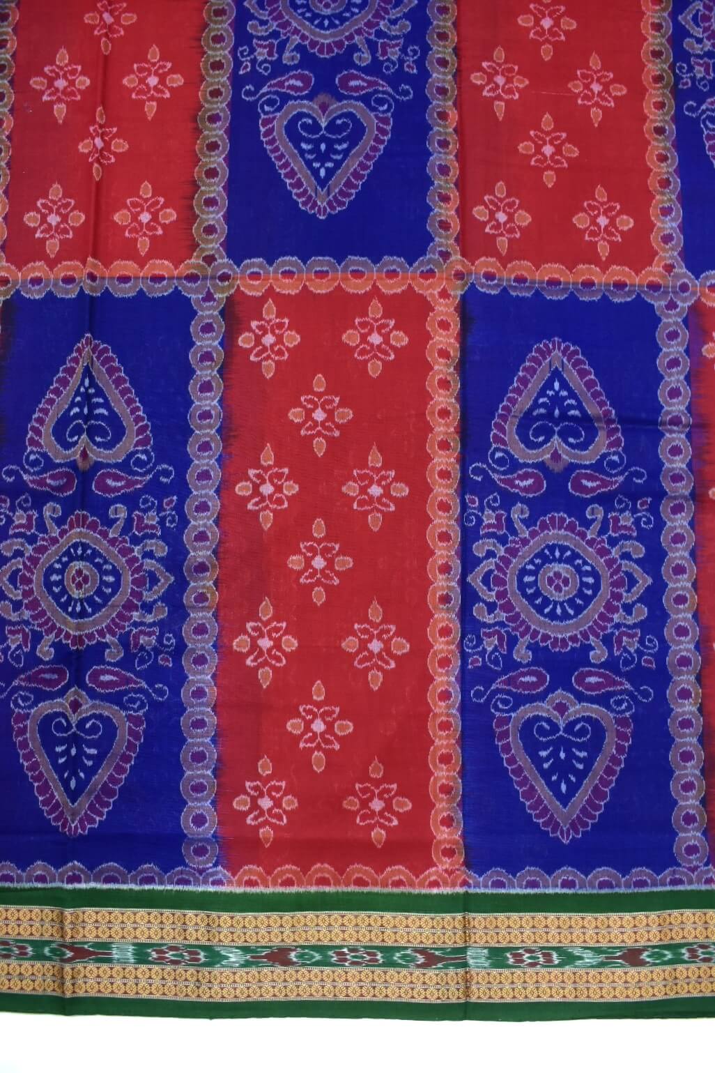 Blue-Red Sambalpuri Handloom Cotton Bandha Saree - Image 4