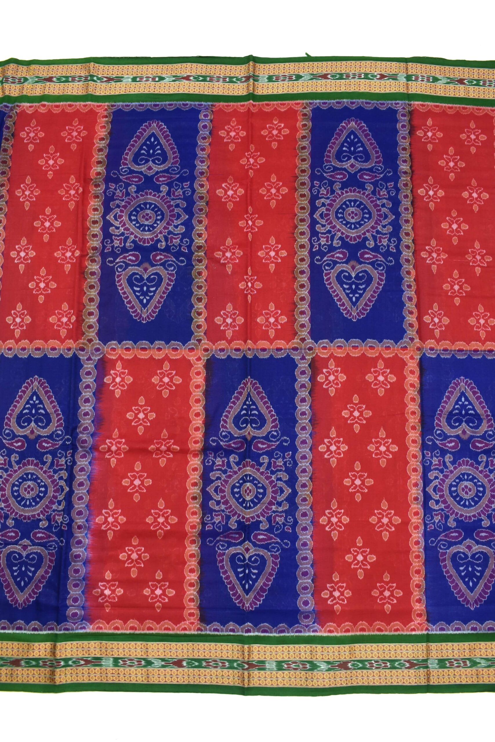 Blue-Red Sambalpuri Handloom Cotton Bandha Saree