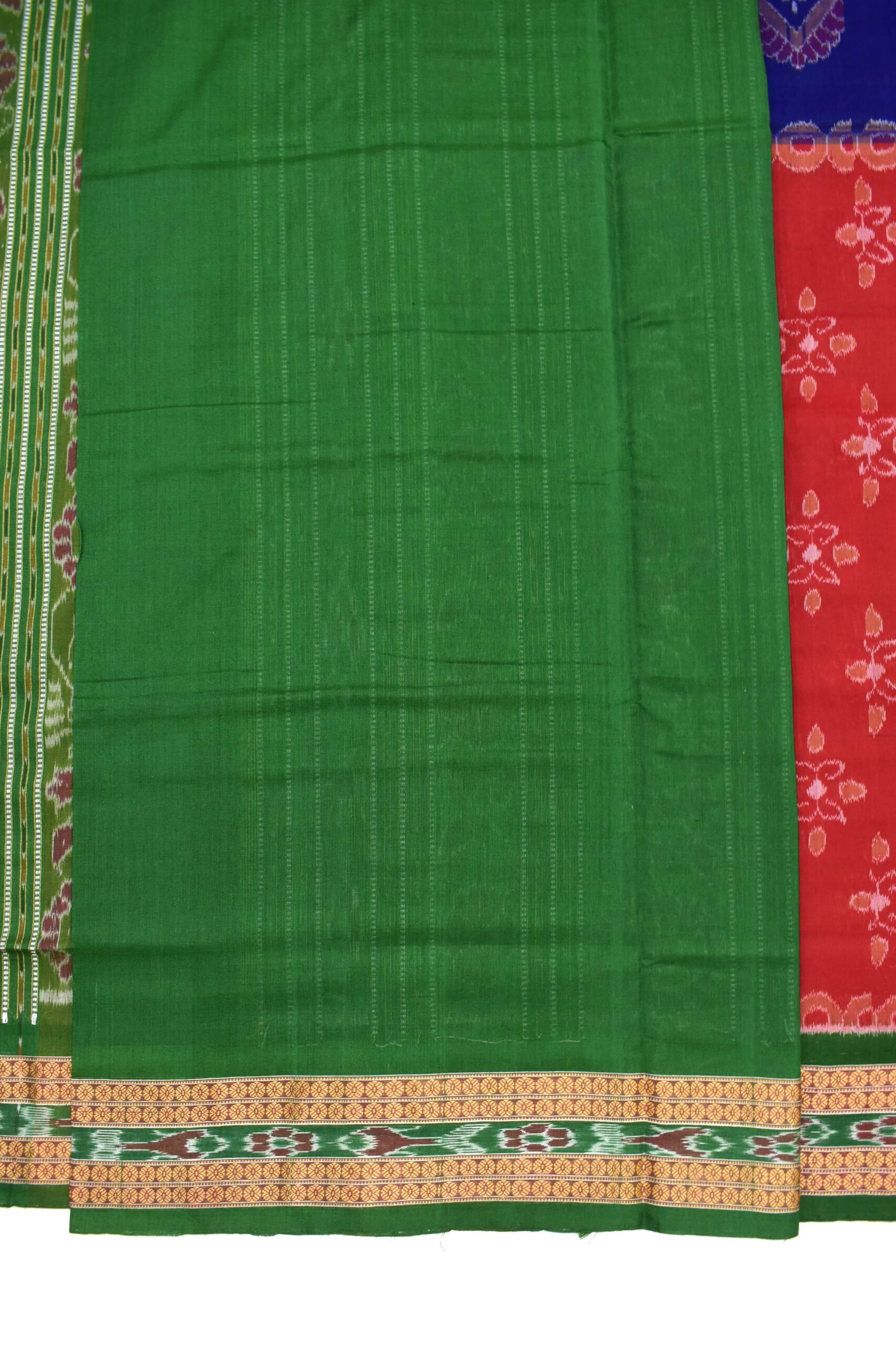 Blue-Red Sambalpuri Handloom Cotton Bandha Saree - Image 5