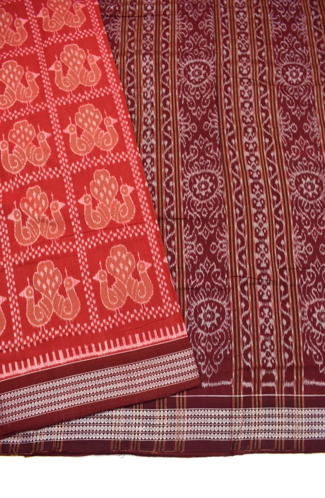 Red Colour Sambalpuri Handloom Cotton Bandha Saree