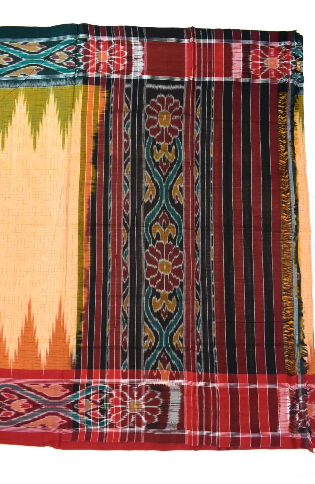 Cream Colour Sambalpuri Handloom Maniabandha Cotton Saree - Image 2