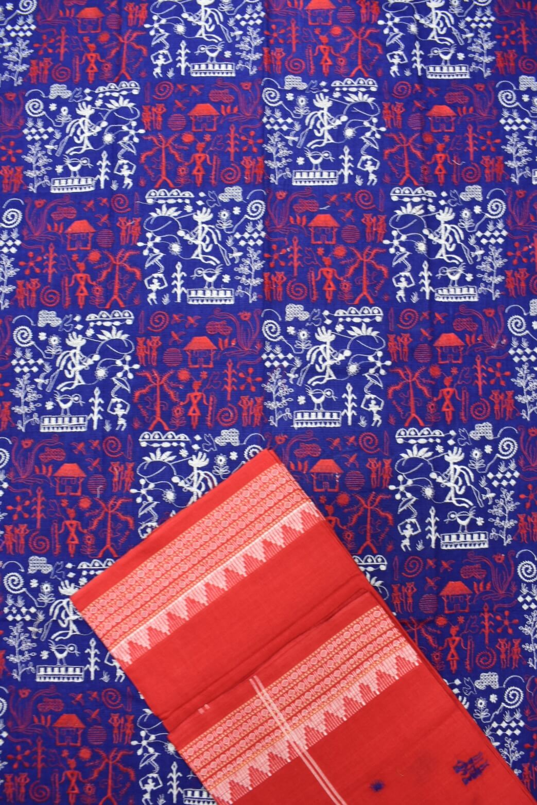 Blue Colour Sambalpuri Handloom Cotton Bomkai Dress Materials - Image 3
