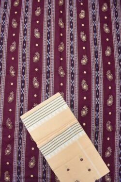 Maroon Colour Sambalpuri Handloom Bomkai Cotton Dress Materials