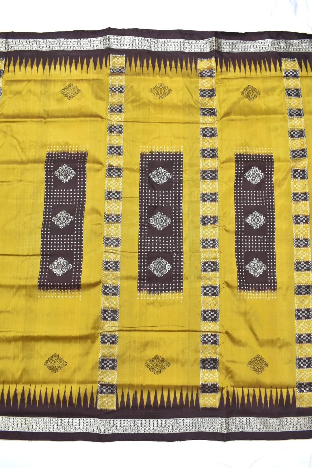 Mustard Colour Sambalpuri Handloom Bomkai Silk Saree