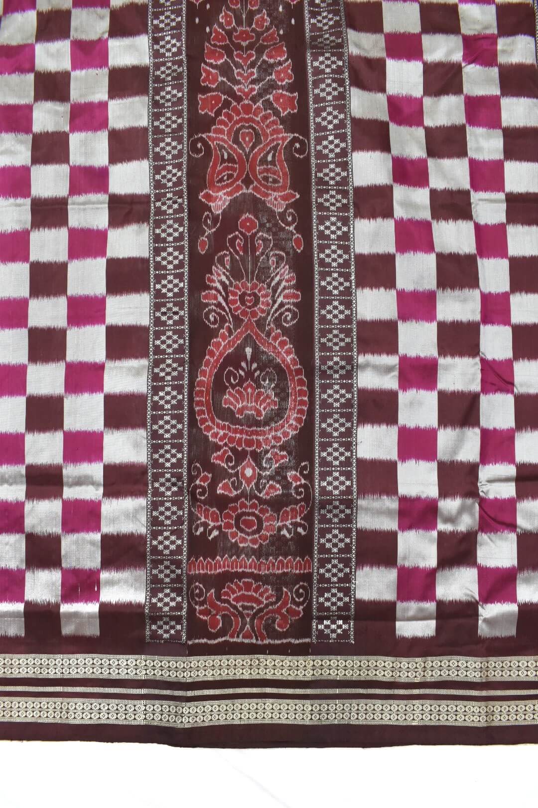 Rani-Silver Check Design Sambalpuri Handloom Bandha Silk Saree ...