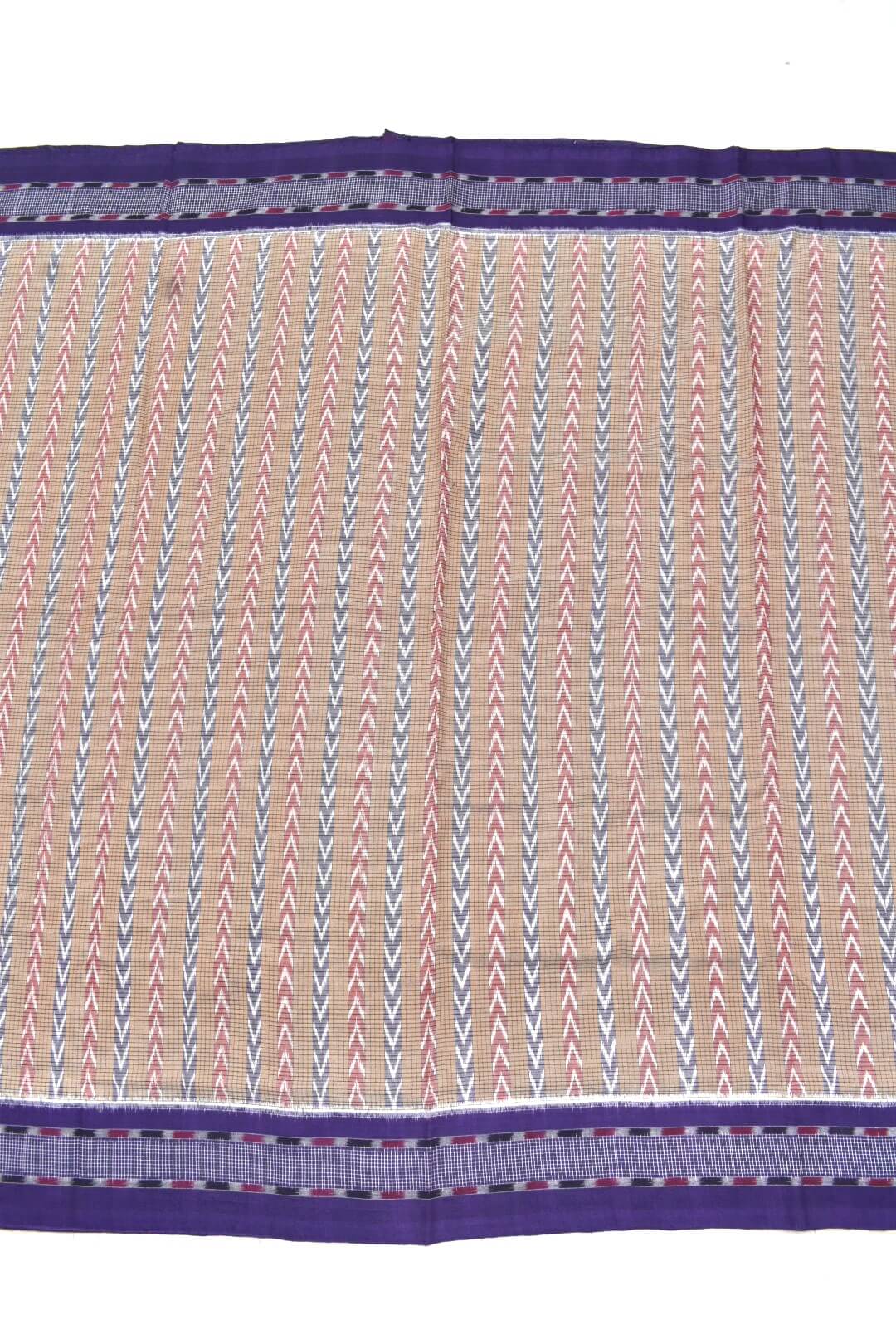 Biscuit -Blue Check Design Sambalpuri Handloom Cotton Bandha Saree