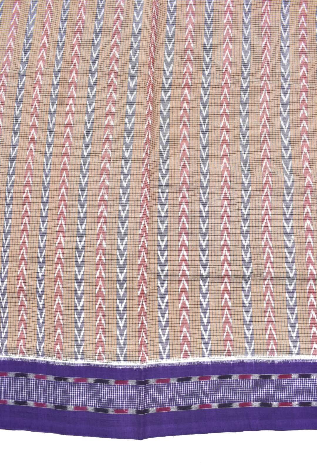 Biscuit -Blue Check Design Sambalpuri Handloom Cotton Bandha Saree - Image 4