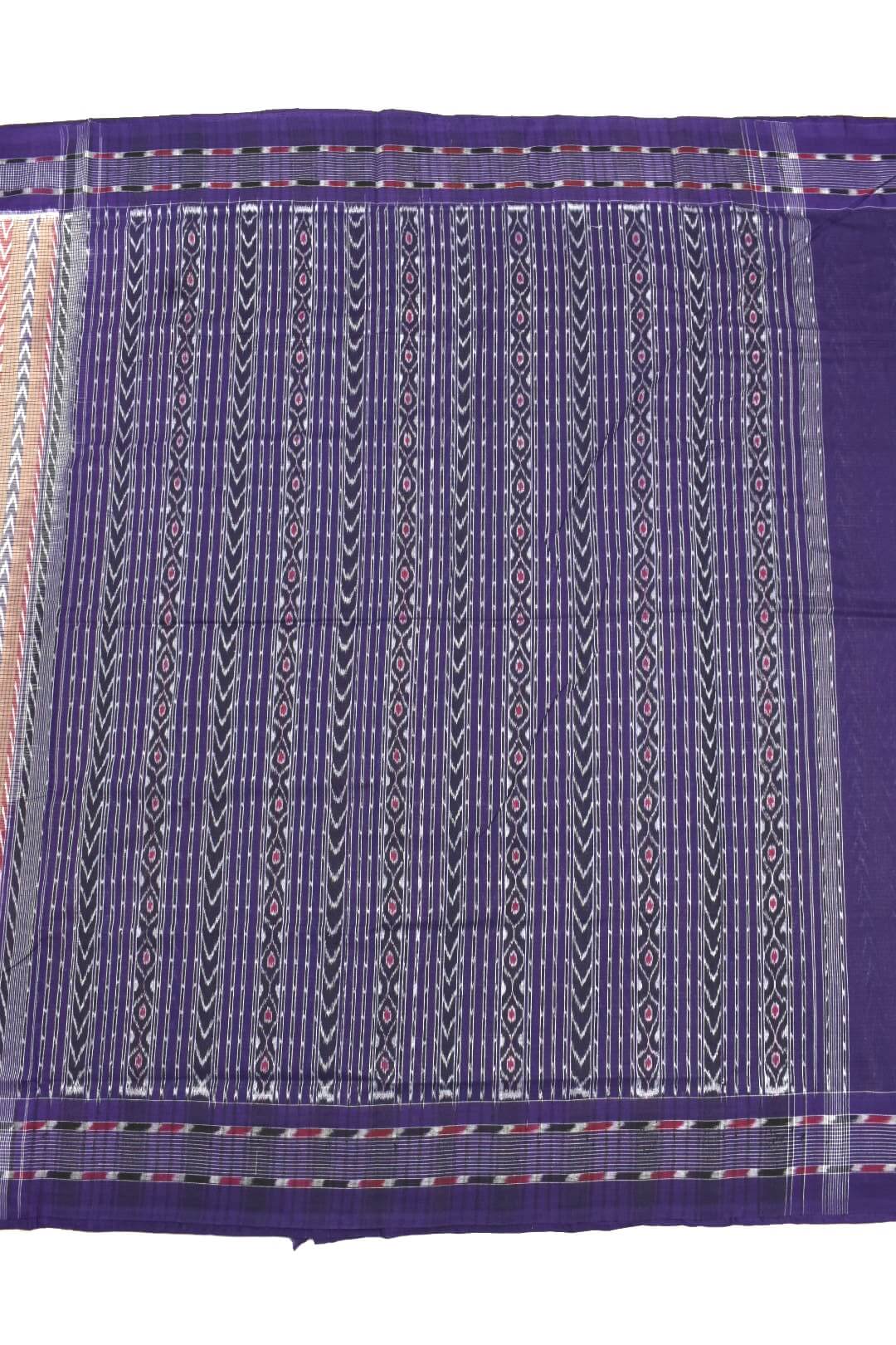 Biscuit -Blue Check Design Sambalpuri Handloom Cotton Bandha Saree - Image 2