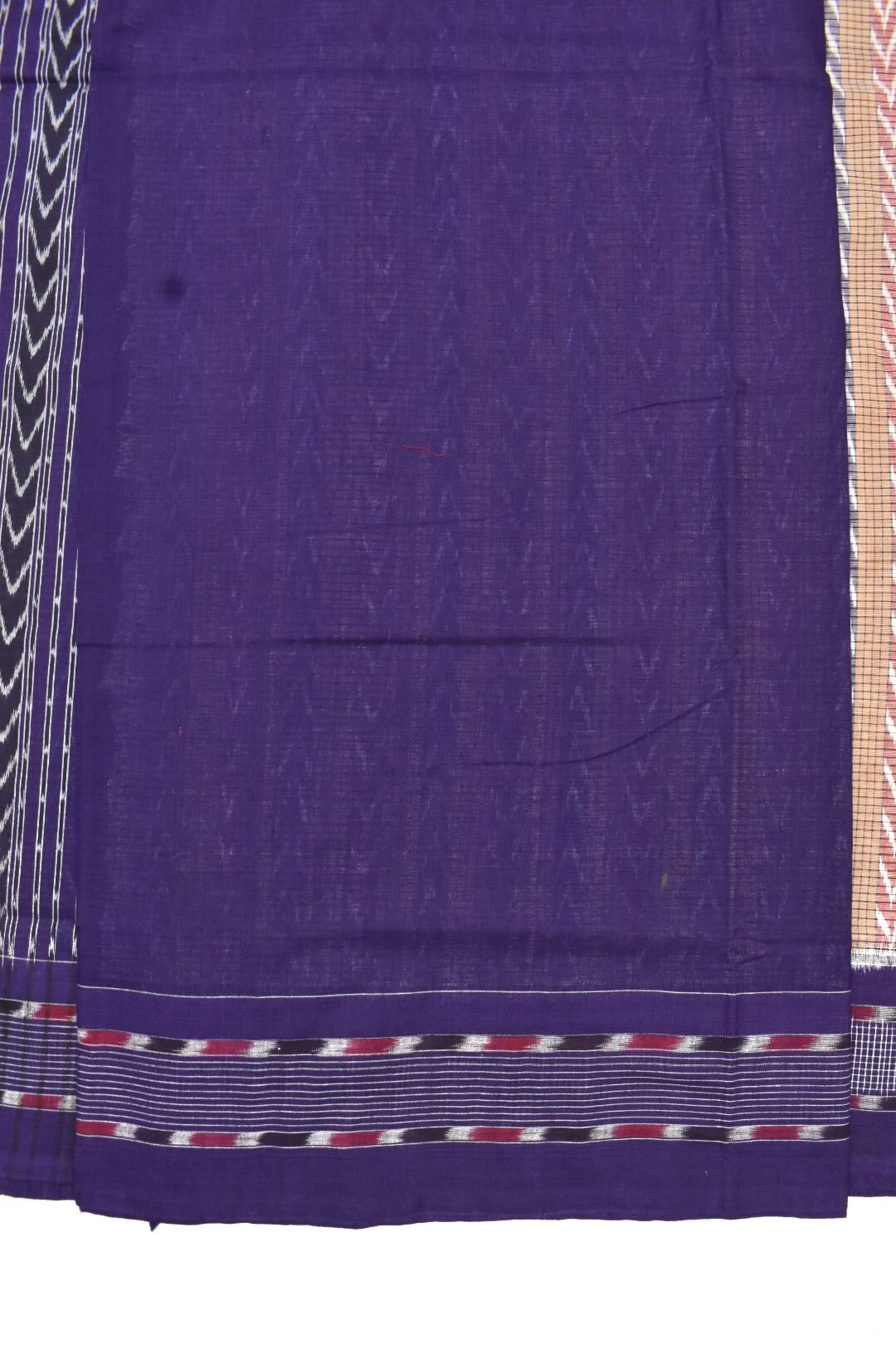Biscuit -Blue Check Design Sambalpuri Handloom Cotton Bandha Saree - Image 5