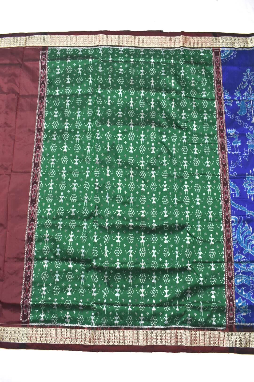 Green Colour Patli Design Sambalpuri Handloom Bandha Silk Saree