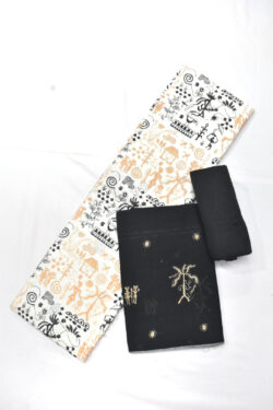 White Colour Tribal Design Sambalpuri Handloom Bomkai Cotton Dress Materials