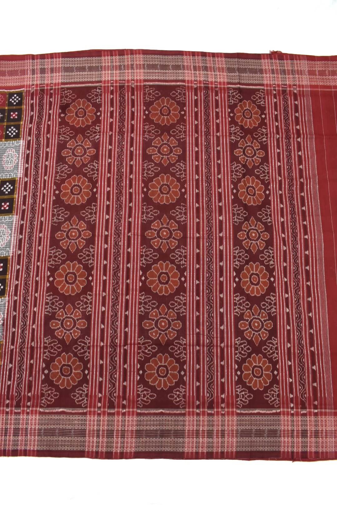 Gray-Maroon Pasapali Design Sambalpuri Handloom Cotton Saree - Sambalpuri  Handloom Item