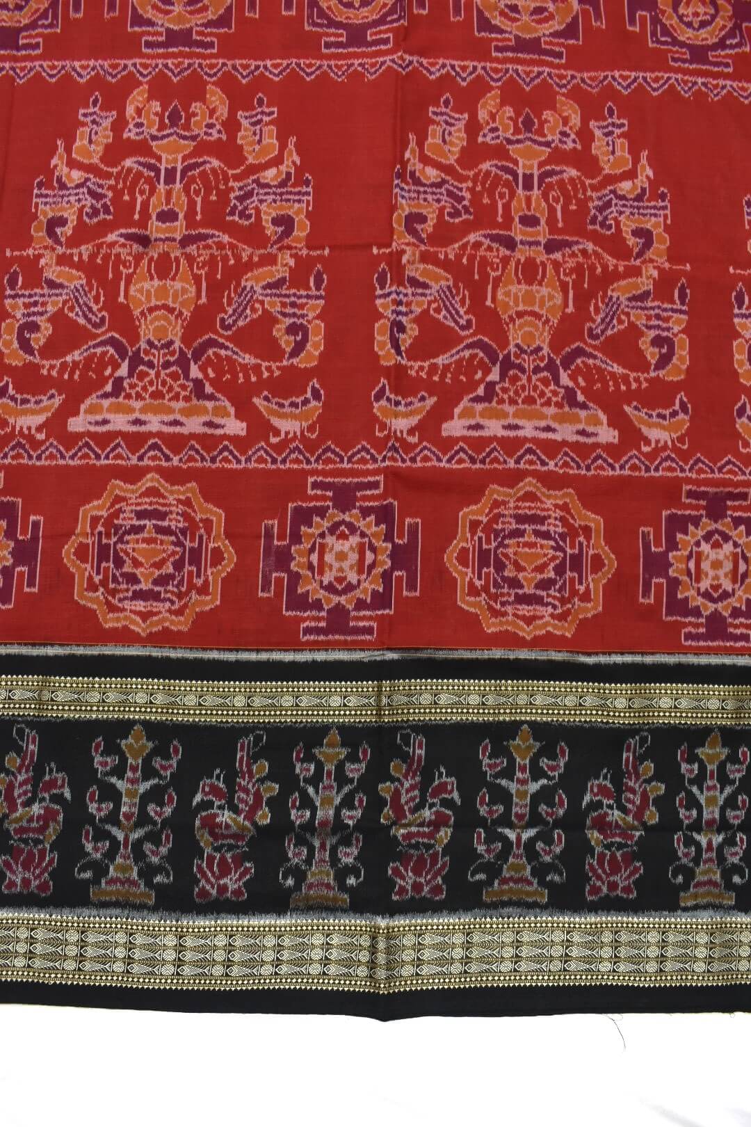 Red Colour Sambalpuri Handloom Cotton Bandha Saree - Image 4