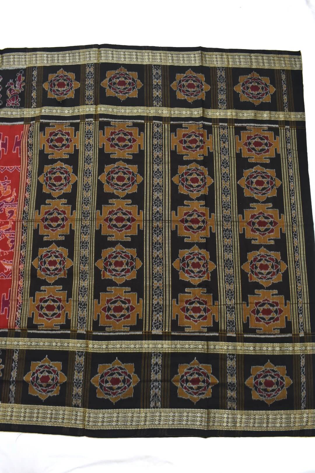 Red Colour Sambalpuri Handloom Cotton Bandha Saree - Image 2