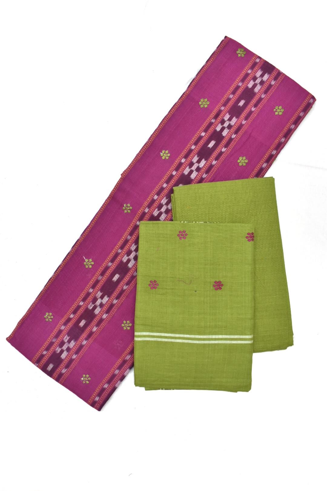 Pink Colour Sambalpuri Handloom Cotton Bomkai Dress Materials
