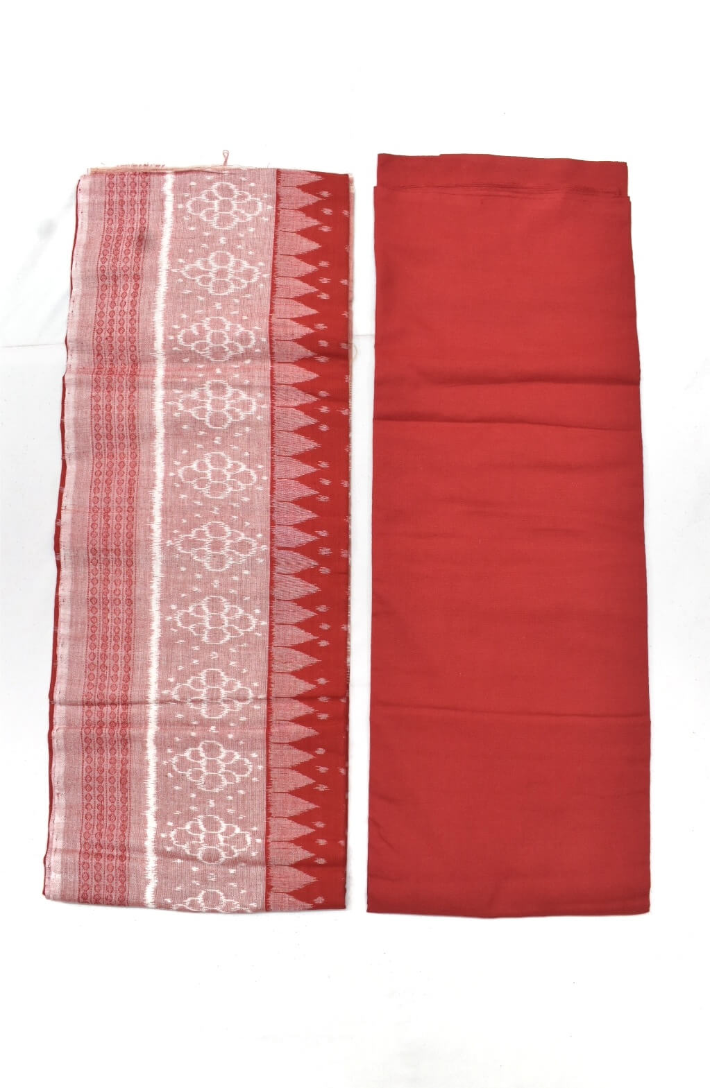 Lite Red Colour Pasapali Design Sambalpuri Handloom Cotton Dress Materials - Image 2
