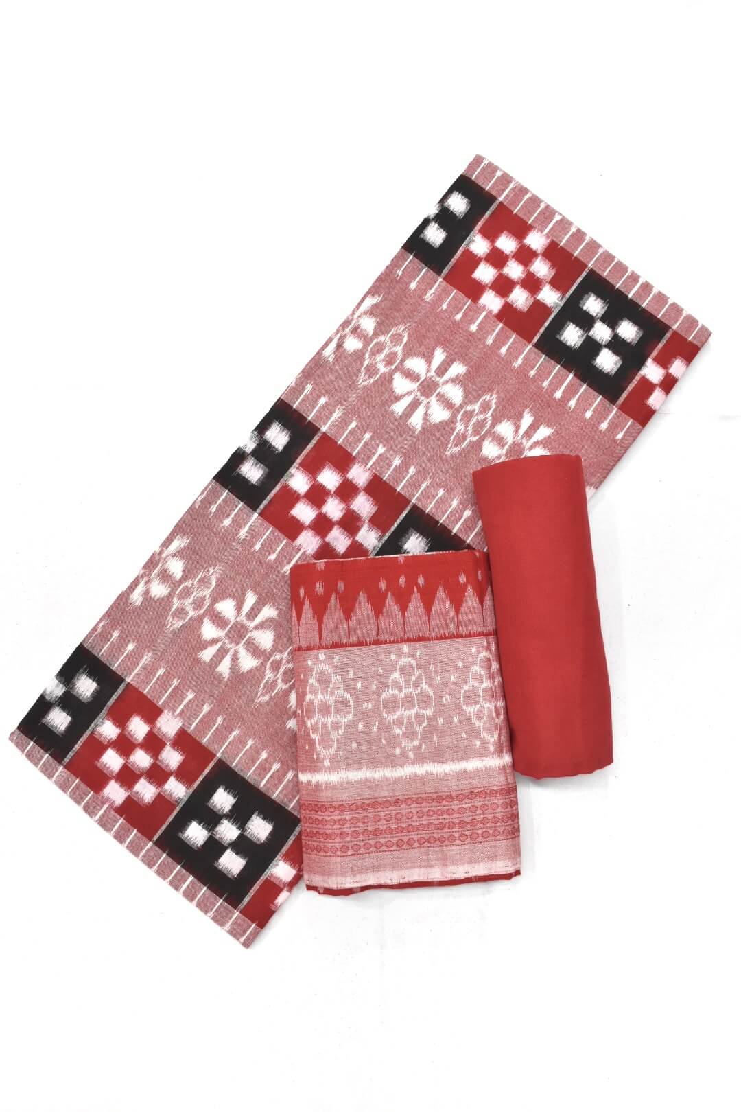 Lite Red Colour Pasapali Design Sambalpuri Handloom Cotton Dress Materials