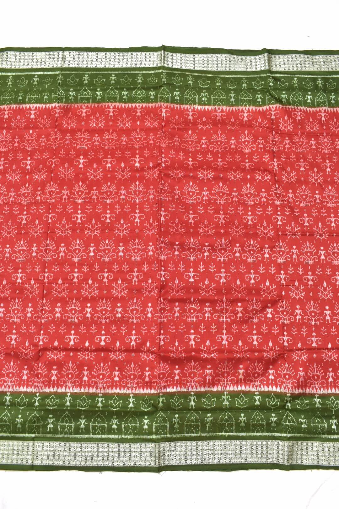 Red-Mahendi Combination Sambalpuri Handloom Bandha Silk Saree