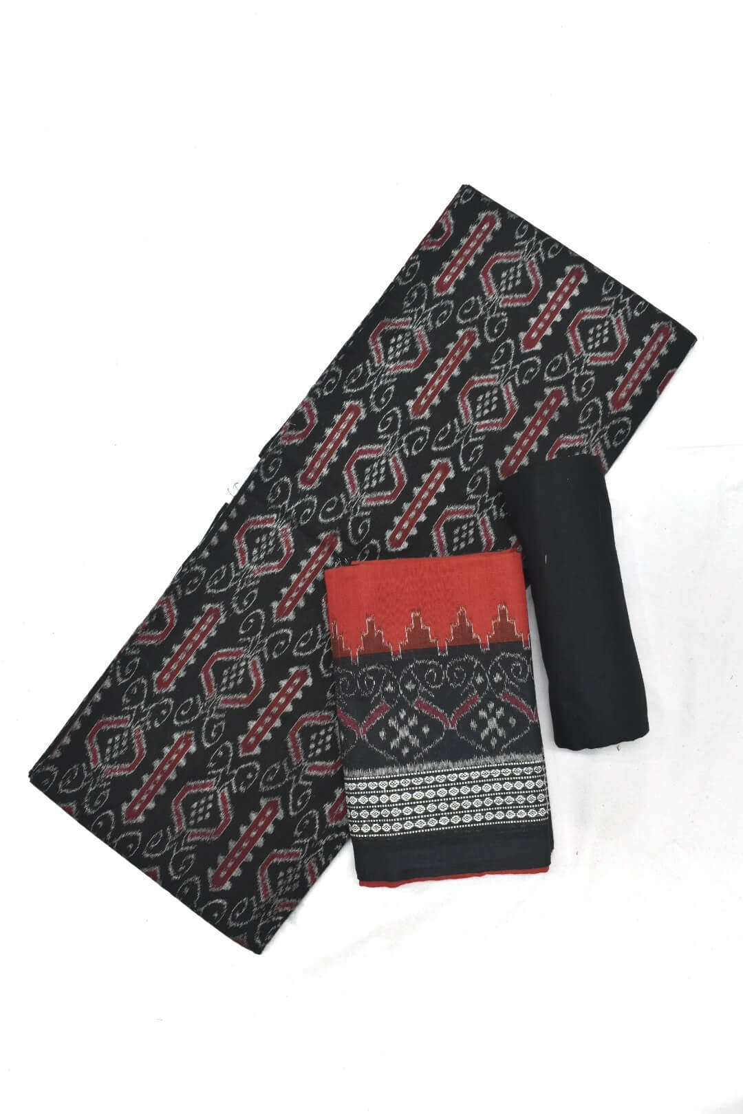 Pasapalli and bandha Double ikat sambalpuri dress material Red, Black(3  Piece) - Swadeshi Dhaaga | स्वदेशी धागा