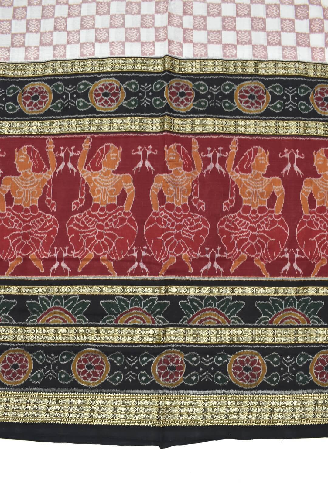 Maroon-Lite Colour Sambalpuri Handloom Cotton Bandha Saree - Image 4