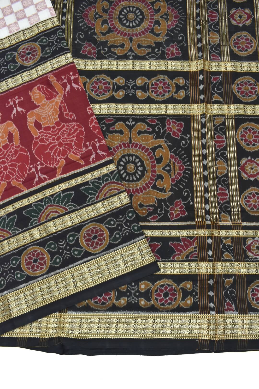 Maroon-Lite Colour Sambalpuri Handloom Cotton Bandha Saree - Image 3