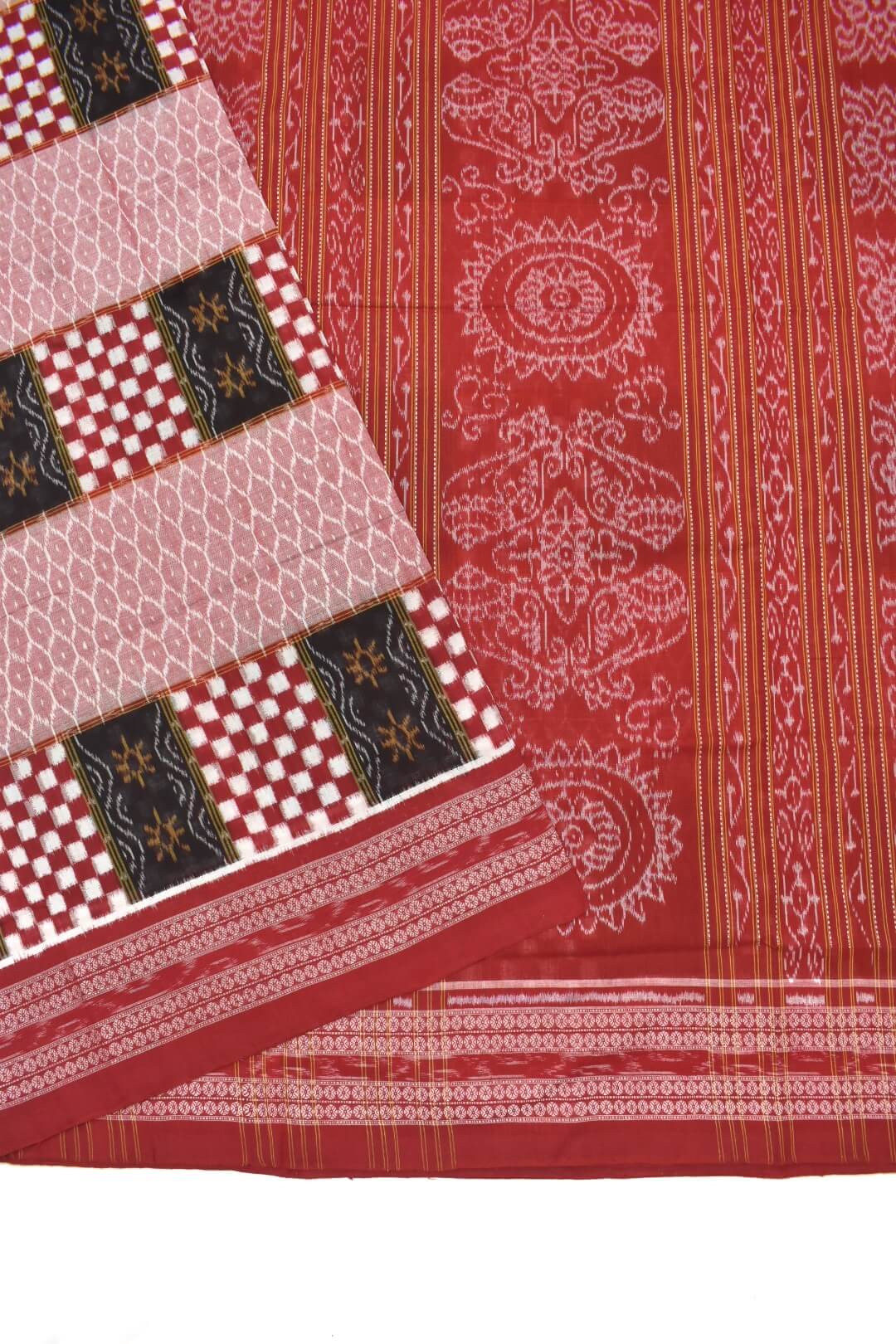 Red-Black Square Design Sambalpuri Handloom Cotton Saree