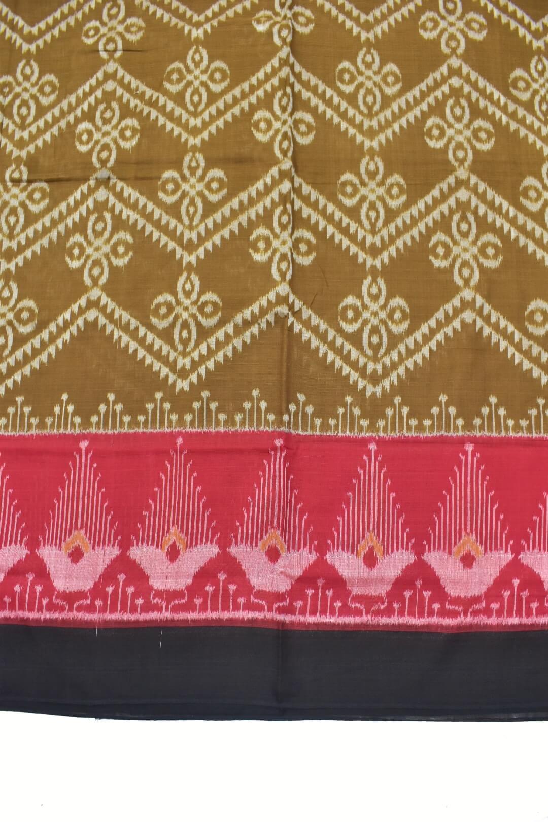 Sienna Colour Sambalpuri Handloom Cotton Bandha Saree - Image 4