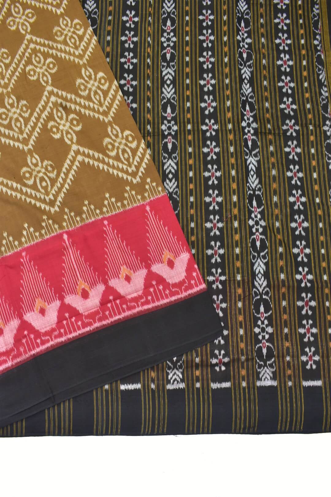 Sienna Colour Sambalpuri Handloom Cotton Bandha Saree - Image 3