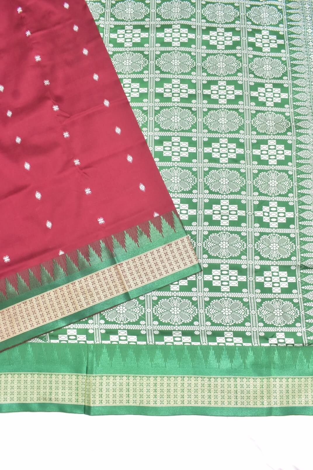Maroon Colour Sambalpuri Design Powerloom Bomkai Silk Saree - Image 3