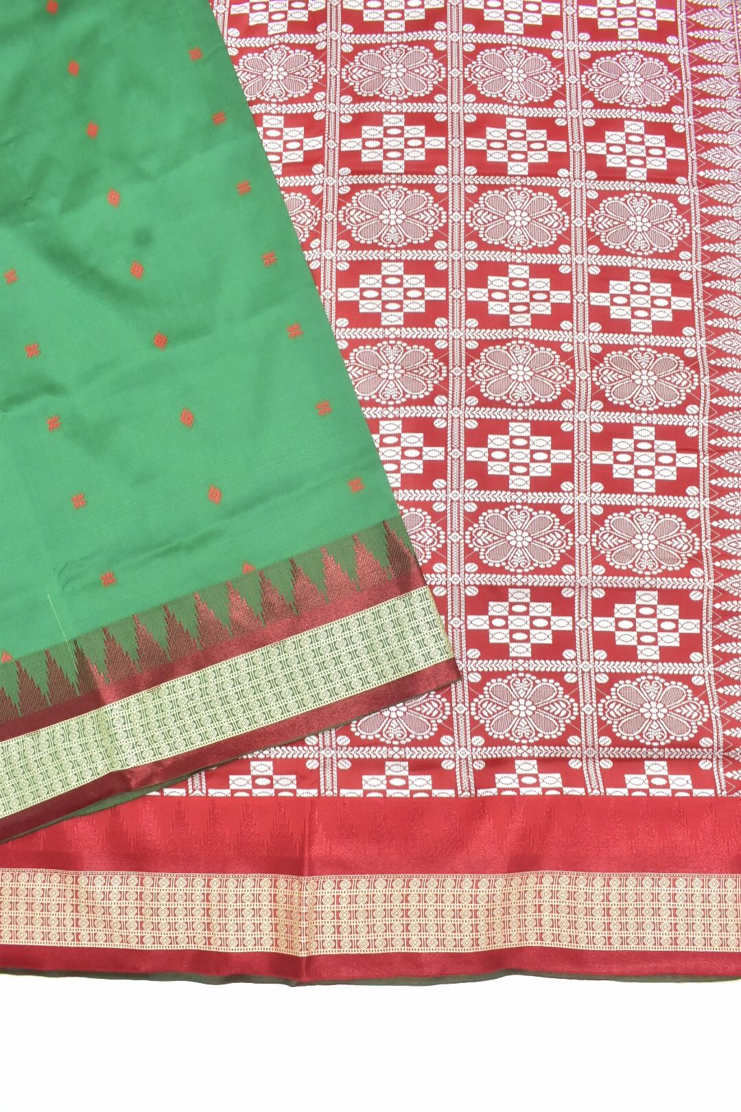 Green Colour Sambalpuri Design Powerloom Bomkai Silk Saree - Image 3