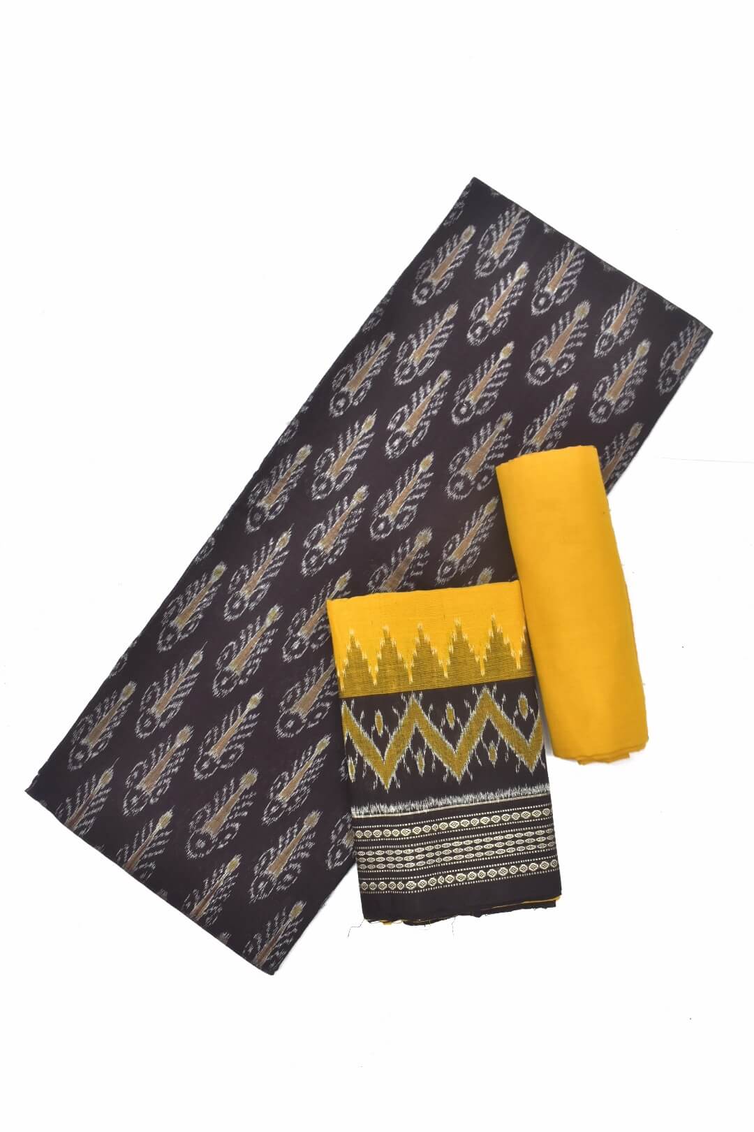 Coffe Colour Sambalpuri Handloom Cotton Bandha Dress Materials