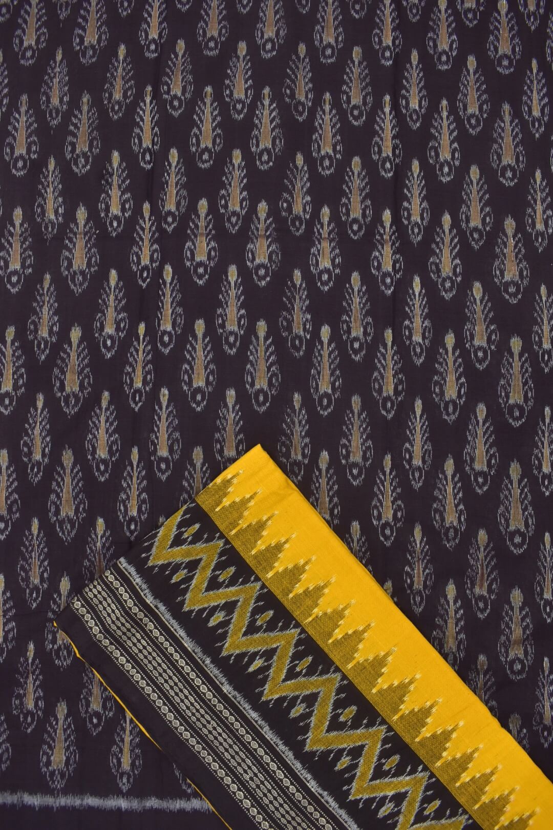Coffe Colour Sambalpuri Handloom Cotton Bandha Dress Materials - Image 3